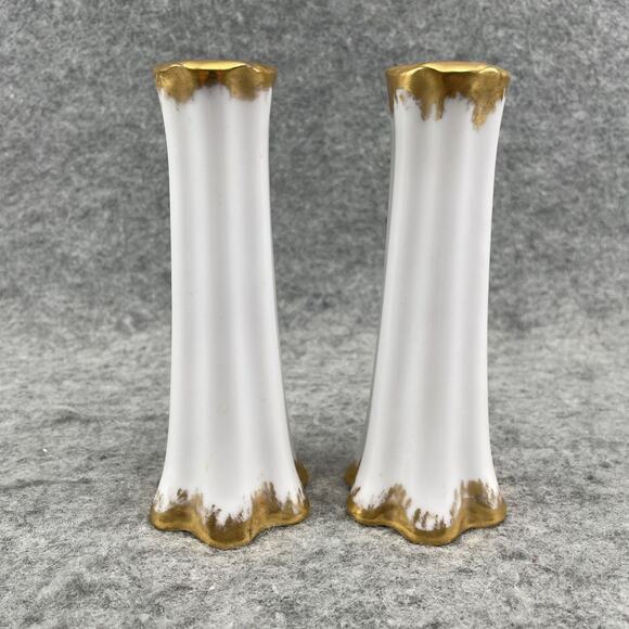 Vintage F. Riggens Porcelain Salt & Pepper Shakers 1969 Hand Painted Gold Gild - Picture 2 of 6